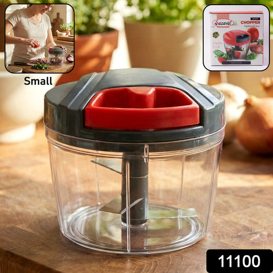 Manual food chopper in use chopping fresh vegetables