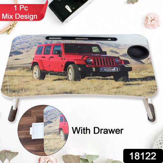 Kids' foldable laptop desk featuring a fun car cartoon design.