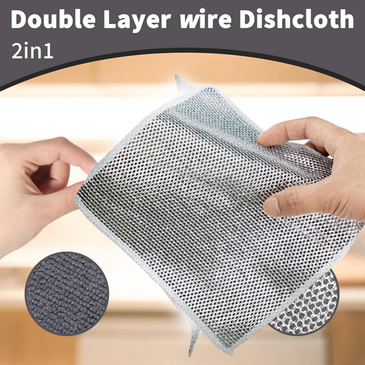 Close-up of the textured stainless steel scrubber side of the cloth.