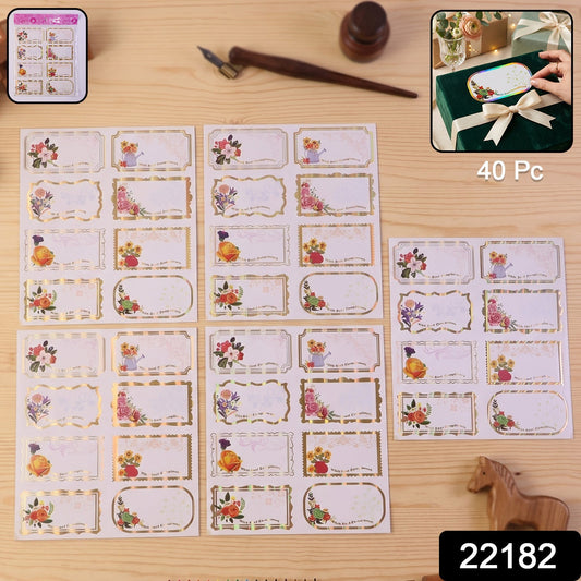 Pack of assorted floral gold foil gift labels with self-adhesive backing