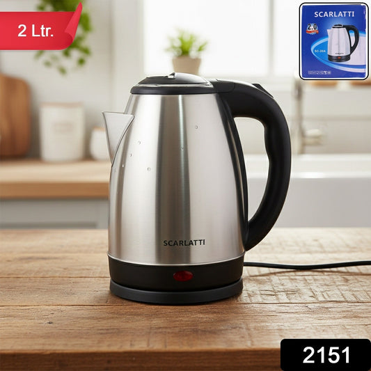 Electric kettle with stainless steel body and ergonomic handle for safe pouring