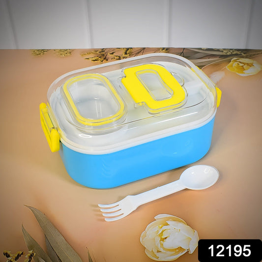 Open durable plastic lunchbox showcasing its spacious compartments for snacks and main courses.