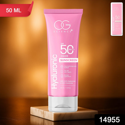 Close-up of OG Hyaluronic Sunscreen SPF 50 showing light cream texture