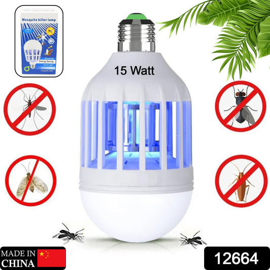 The FlyTamer LED mosquito zapper emitting a blue UV light to attract and eliminate flying insects.