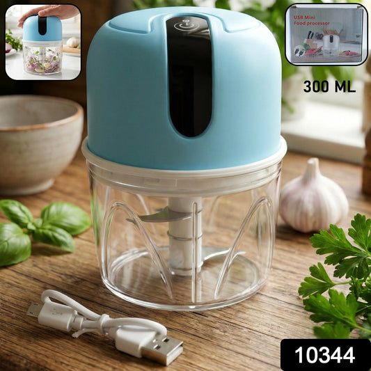 Side view of the portable mini electric garlic chopper, ready for use.