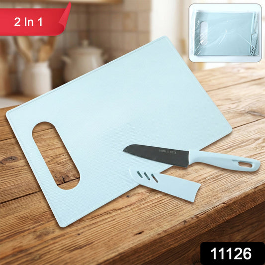 Compact kitchen chopping board and knife combo set for food preparation