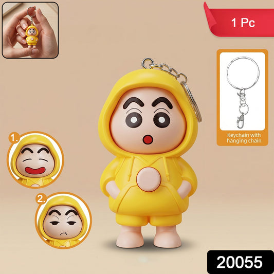 Cute cartoon doll keychain figure with replaceable facial expressions