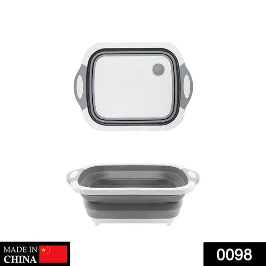 Collapsible washing bowl and draining basket with integrated chopping board.