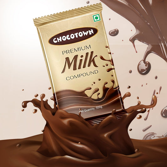 Top view of Chocotown Milk Chocolate Compound Slab, 500gm, ready for baking.