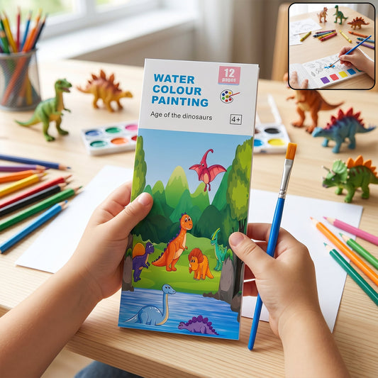 Dinosaur themed watercolour painting set for kids with brush