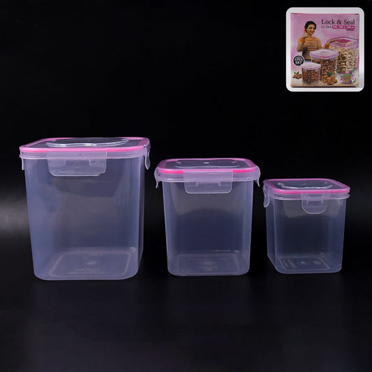 Kitchen storage containers set with airtight lock lids in clear food grade plastic