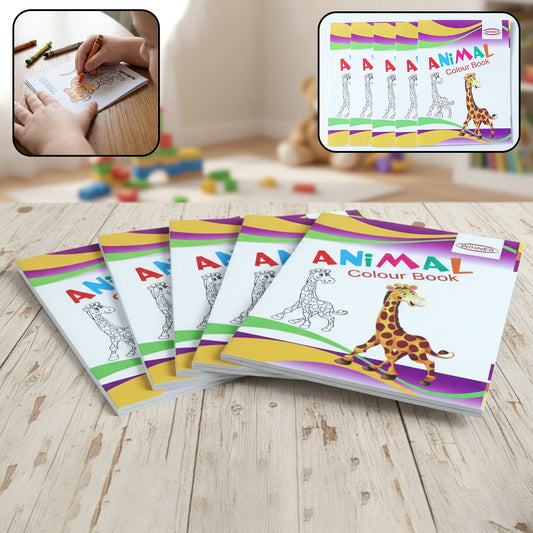 Kids Animal Colouring Book Set 5-Pc with mixed animal themes