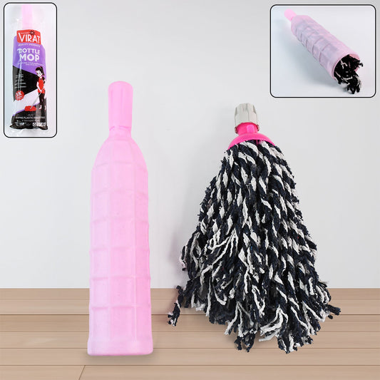 Heavy-duty floor cleaning mop refill with plastic bottle grip and absorbent cotton head