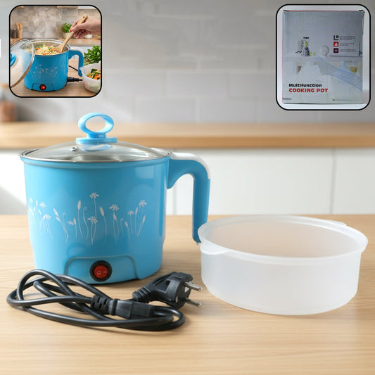 Electric multifunction cooking pot with transparent lid and steamer bowl