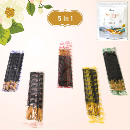  5in1 Pancham Premium Incense Sticks 450g package with vibrant design.