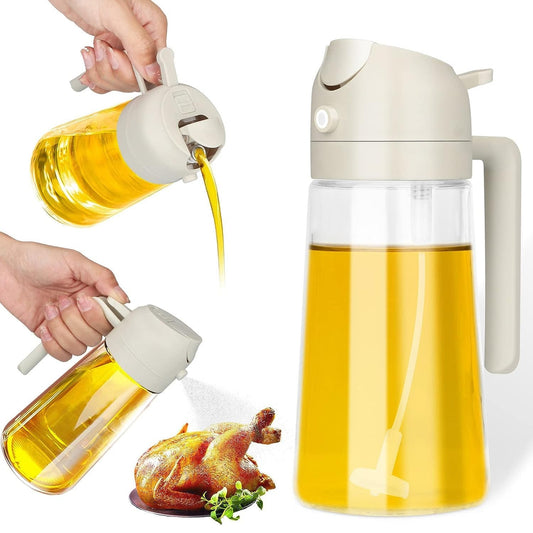 Glass oil dispenser bottle with pour and spray function