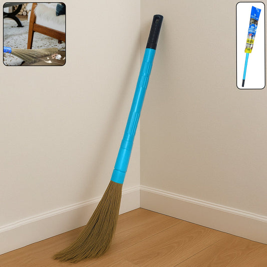 Floor broom with plastic adjustable handle for easy cleaning