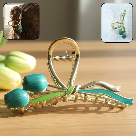 Elegant metal hair claw clip with floral accent design