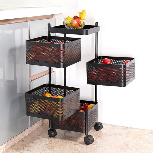 Metal kitchen trolley with 4 storage layers and smooth wheels