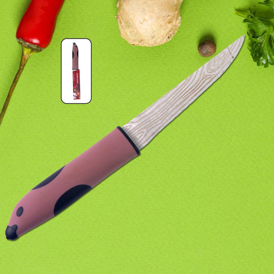 Kitchen cutting knife with sharp stainless steel blade and wood-texture design