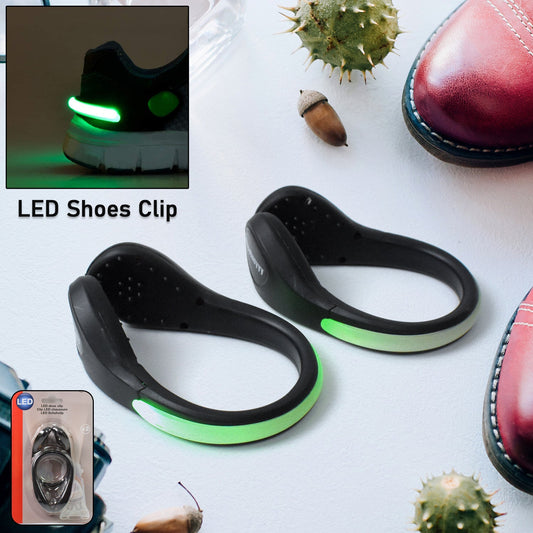 LED Shoe Clip Lights illuminating a runner's shoes at night for safety.