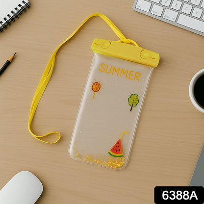Waterproof phone pouch demonstrating responsive touchscreen through clear window.