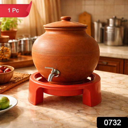 Black Matka Stand holding a traditional clay water pot, demonstrating its stable support.