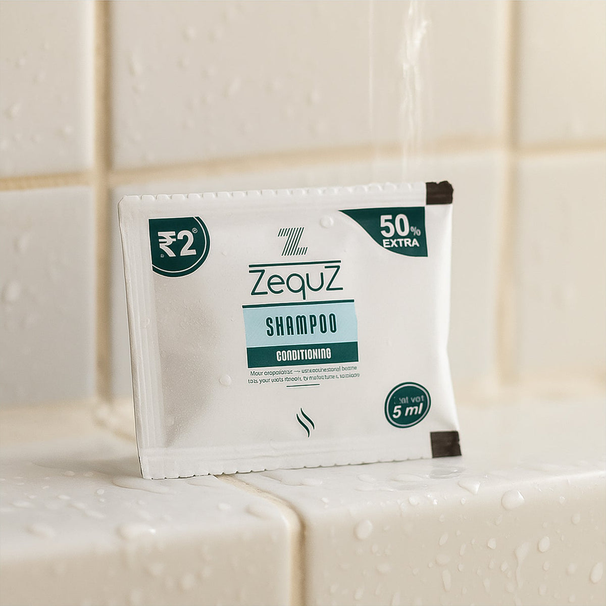 Soft lathering conditioning shampoo sachet packaged for convenient use