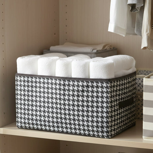 Foldable fabric storage basket with handle for home storage