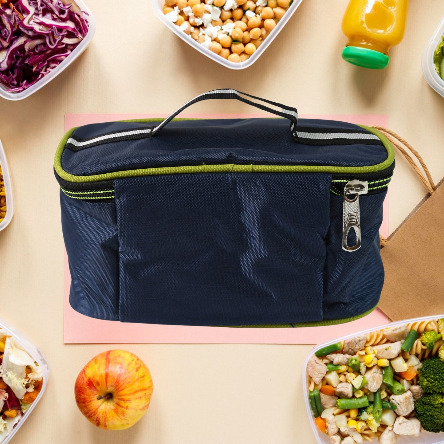Ergonomic insulated lunch bag from Konvex, designed for easy portability of the leak-proof tiffin box containers.