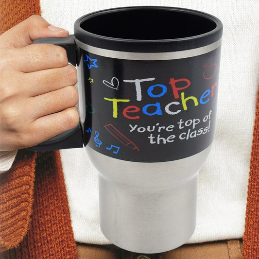 Fervent insulated travel mug with handle and lid, showcasing its sleek design.
