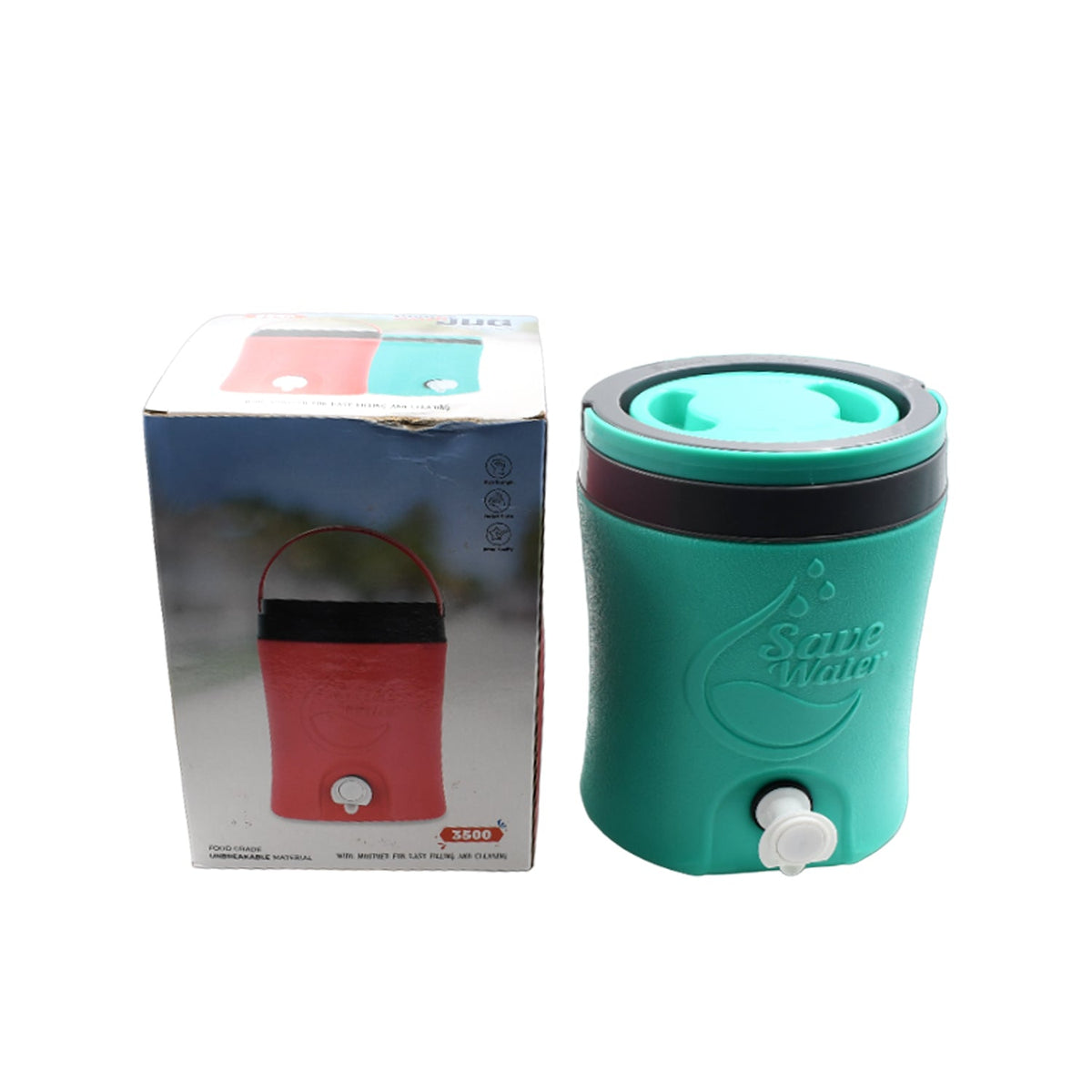 ChillPour 3.5L insulated plastic water jug with sturdy handle for easy carrying.