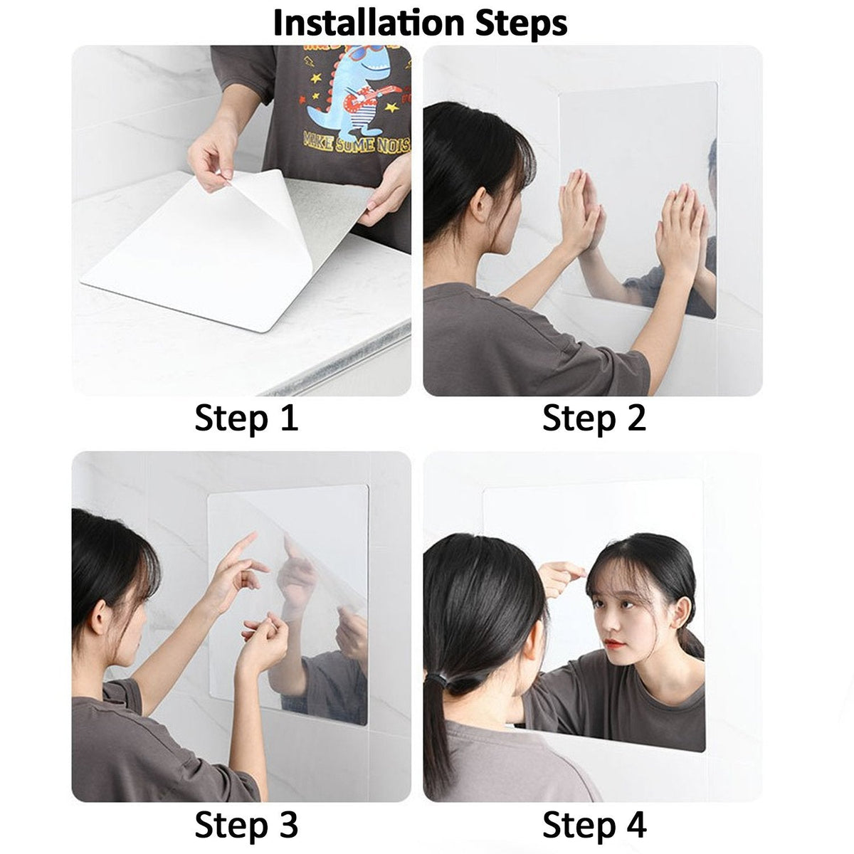 Multiple oval self-adhesive mirror stickers creating a unique wall decoration.