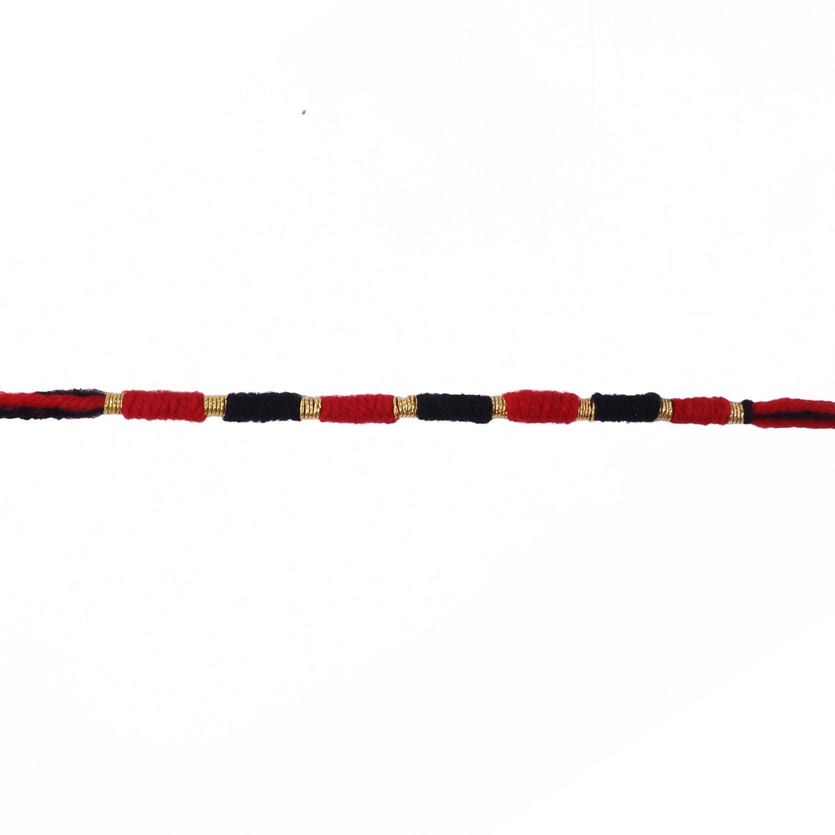 Red and black thread Rakhi with detailed craftsmanship