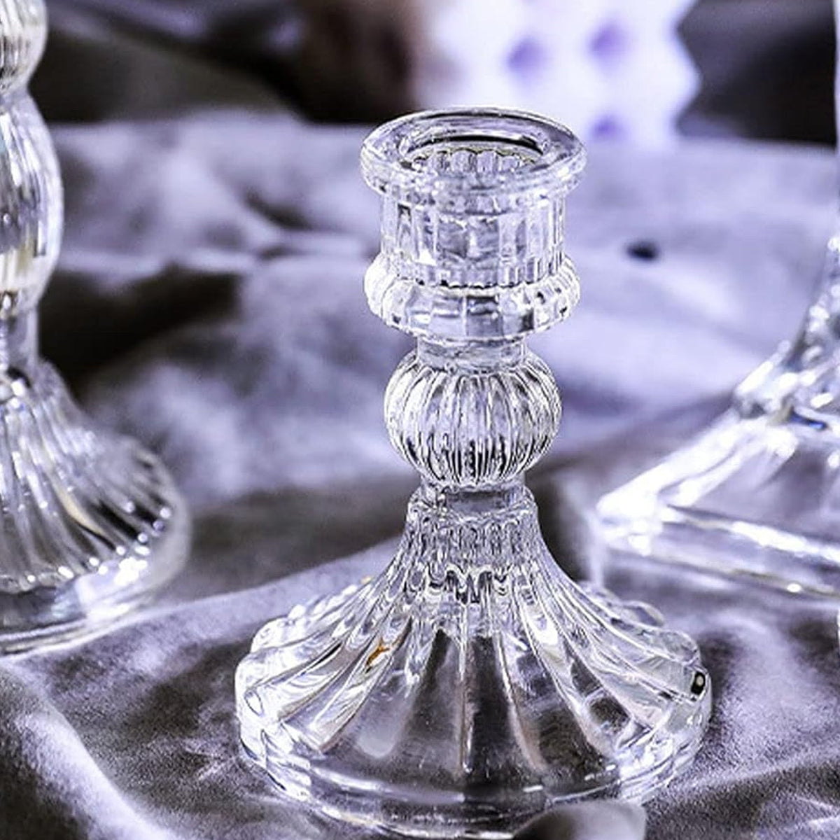 Crystal glass candle stand showcasing intricate glass detailing