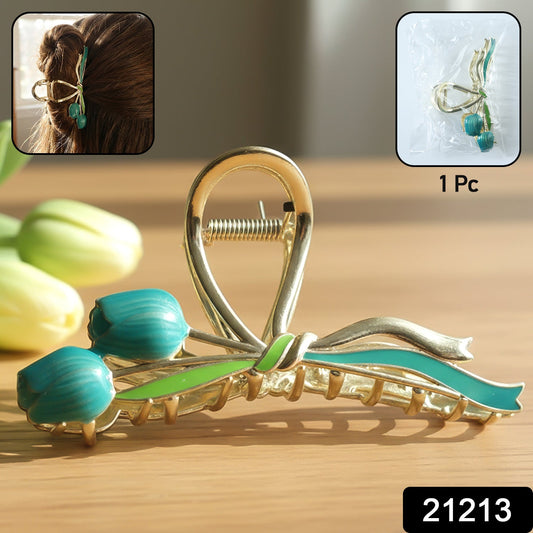 Decorative floral hair claw clip showcasing sturdy spring grip