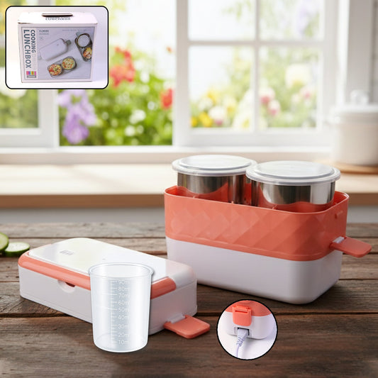 Electric heated lunch box with leakproof stainless steel containers for warm meals