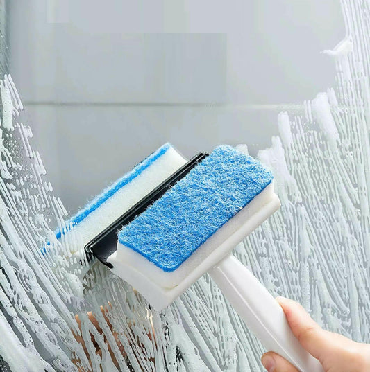 Ergonomic 2-in-1 Glass Wiper with brush for cleaning windows and mirrors.