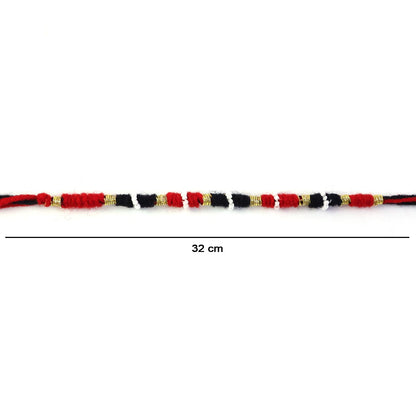 Decorative red and black thread rakhi with handmade ethnic style