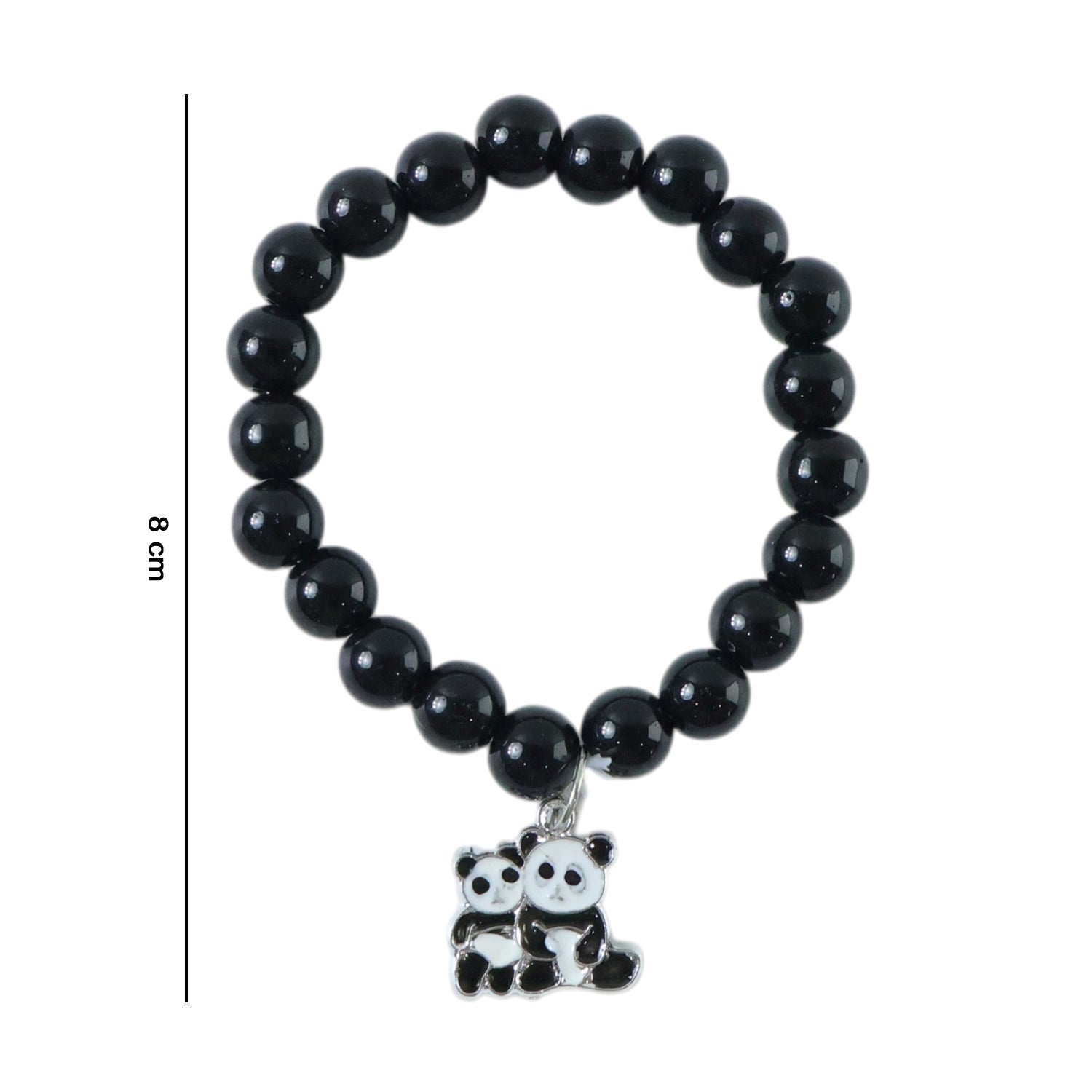Stylish pastel bead stretch bracelet laid flat highlighting glossy finish and charm
