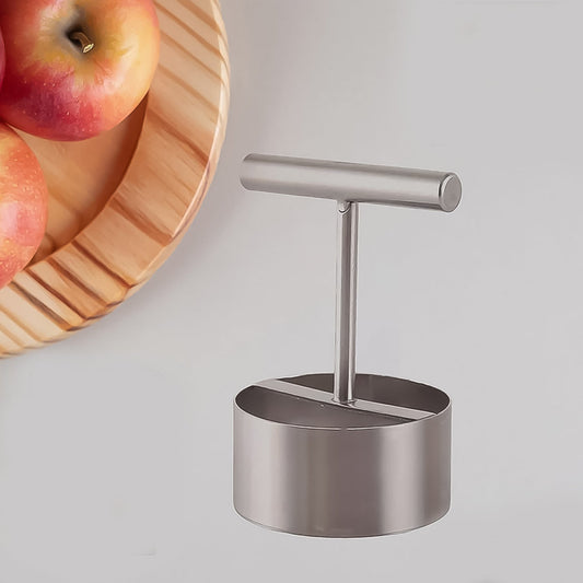 Stainless steel fruit corer tool for quick apple and pear preparation.