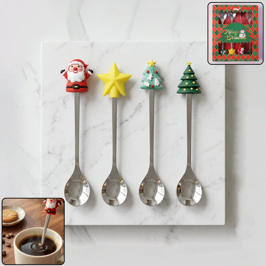 Golden cartoon spoon set 4pc with cute design and gift box