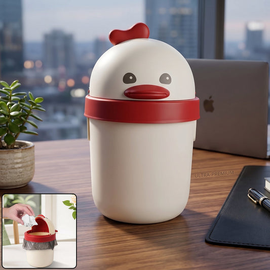Mini desktop trash can with lid in chick shape for office and home