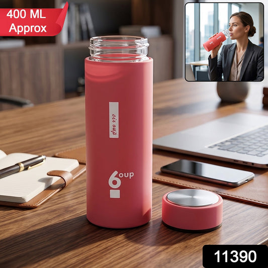Set of 400ml glass water bottles with protective silicone sleeves