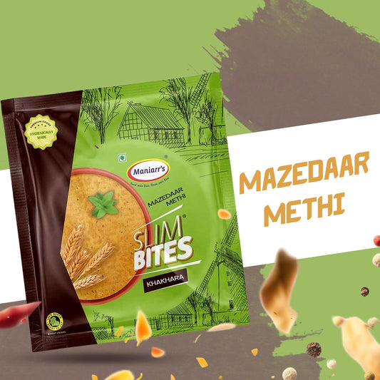Maniarr's Methi Khakhra 195g pack, highlighting the brand and product details.