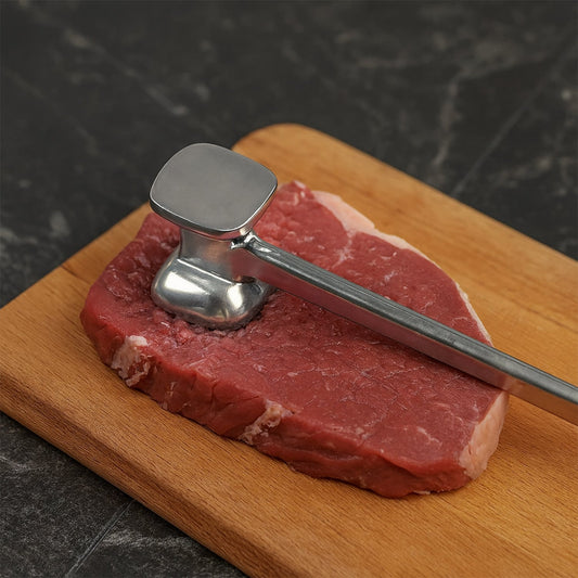 Close-up of the textured side of the meat tenderizer hammer.