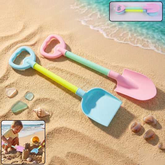 Kids beach sand shovel toy set with colorful plastic tools for outdoor play