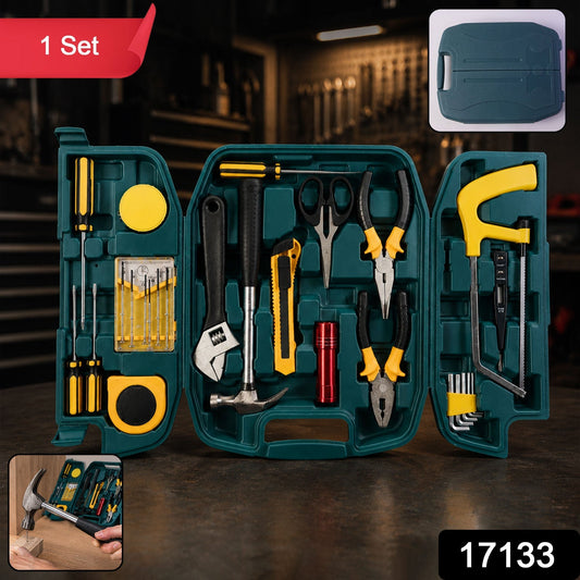 Yellow portable carry case for home tool kit, closed and compact.