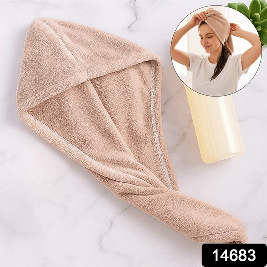 Close-up of hair drying towel wrap showing soft texture and twist-and-loop design