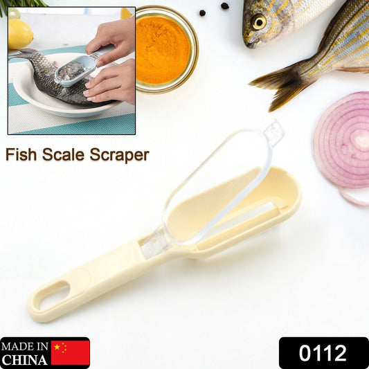 Ergonomic fish cleaning tool showing brush and scale grater features.